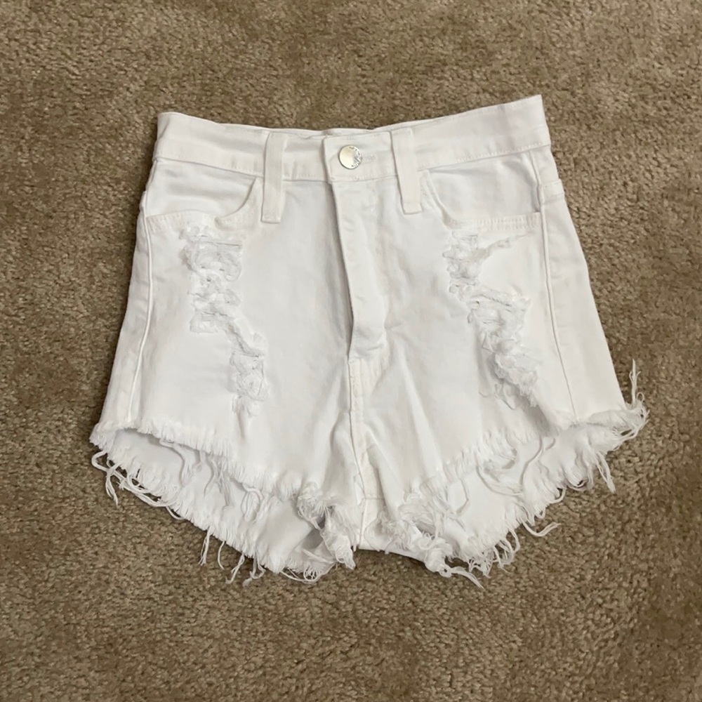 White high waisted distressed shorts